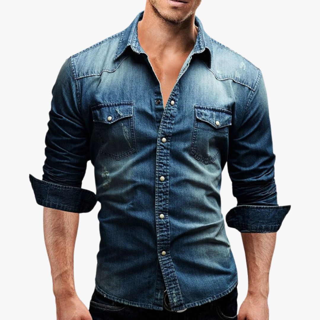 Miles & Luna | Men's Long-Sleeved Denim Shirt with Button Closure