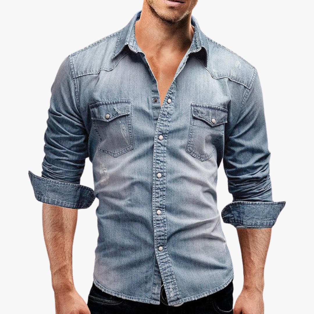 Miles & Luna | Men's Long-Sleeved Denim Shirt with Button Closure