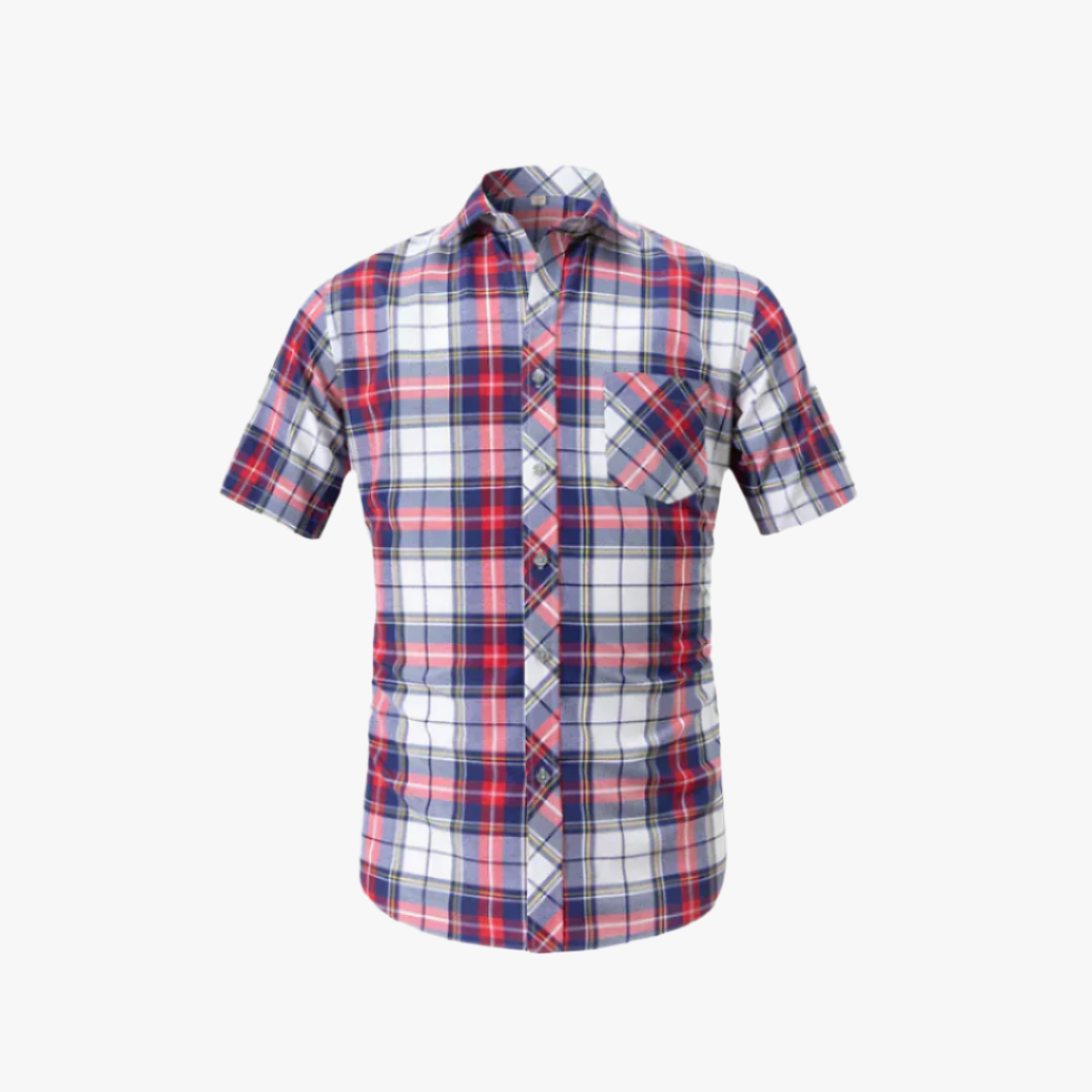 Miles & Luna | Men's Short-Sleeve Plaid Blouse Shirt – Classic Checkered Button-Up