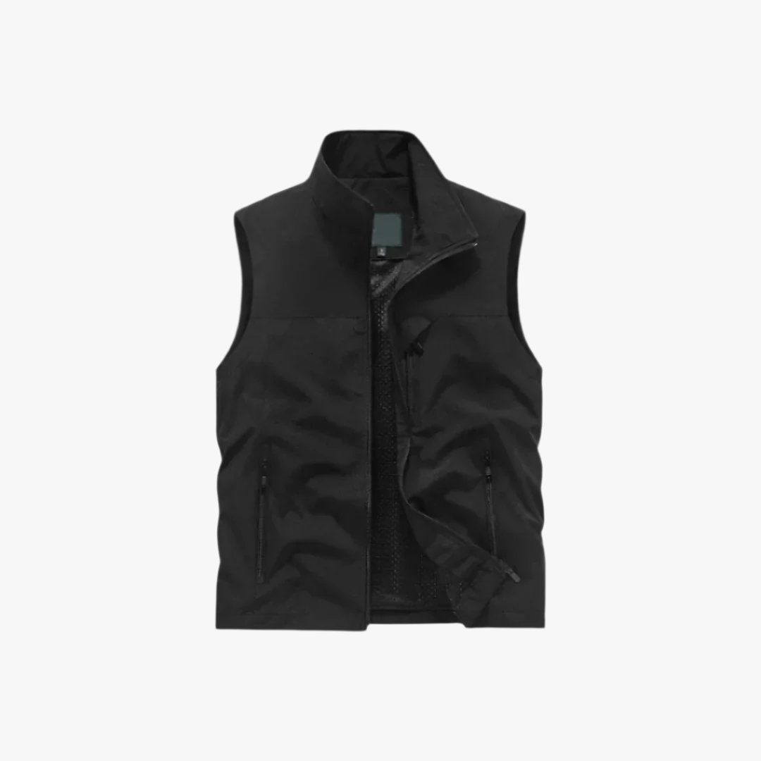 Miles & Luna | Men's Sleeveless Vest – Lightweight Zip-Up with High Collar & Zippered Pockets