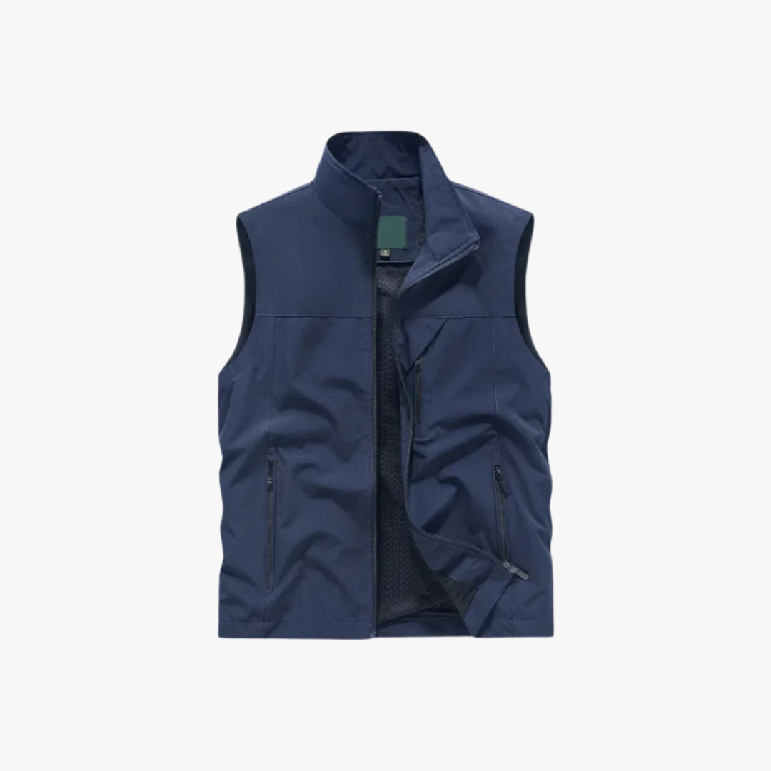 Miles & Luna | Men's Sleeveless Vest – Lightweight Zip-Up with High Collar & Zippered Pockets