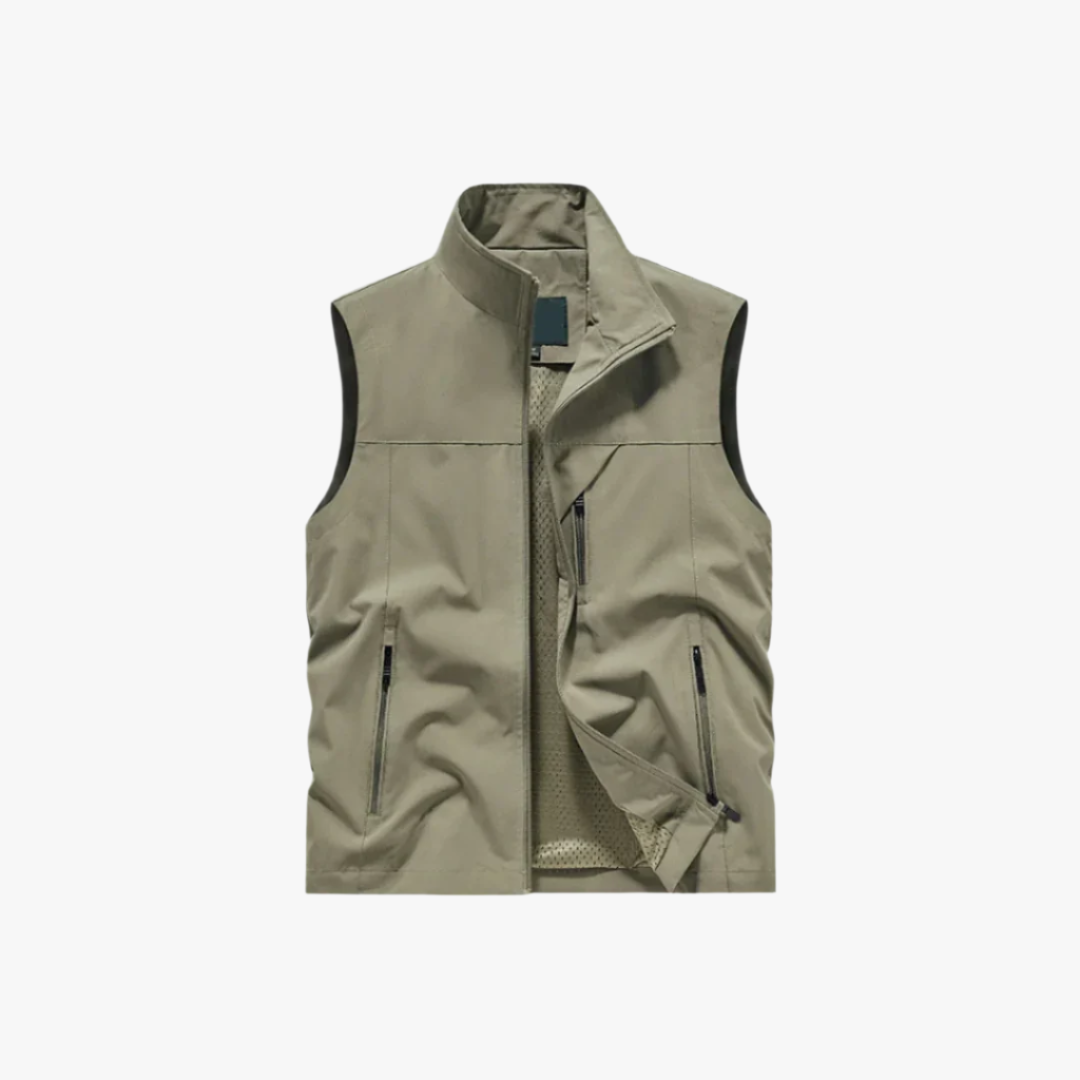 Miles & Luna | Men's Sleeveless Vest – Lightweight Zip-Up with High Collar & Zippered Pockets