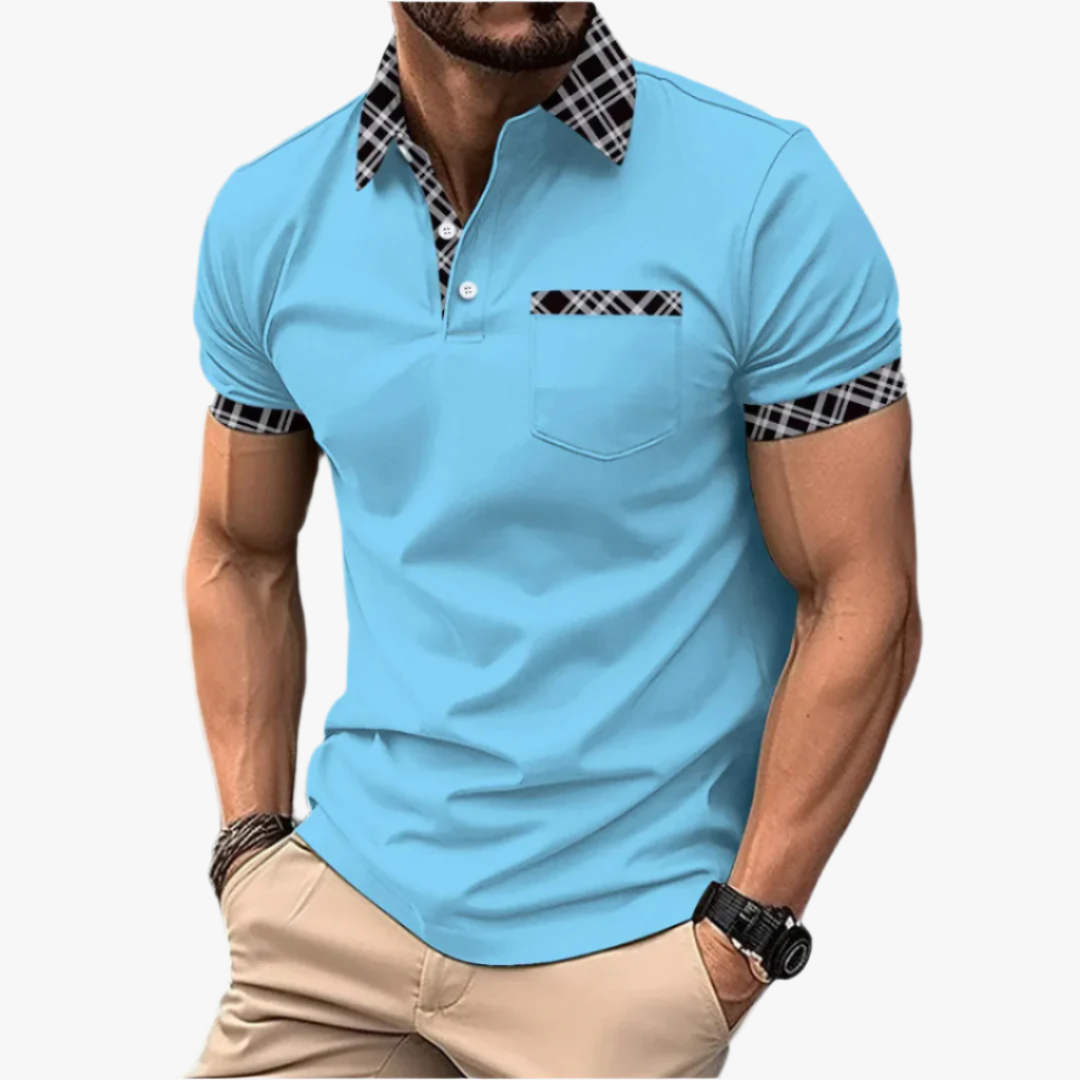 Miles & Luna | Modern Polo Shirt – Men's Slim-Fit with Plaid Accents