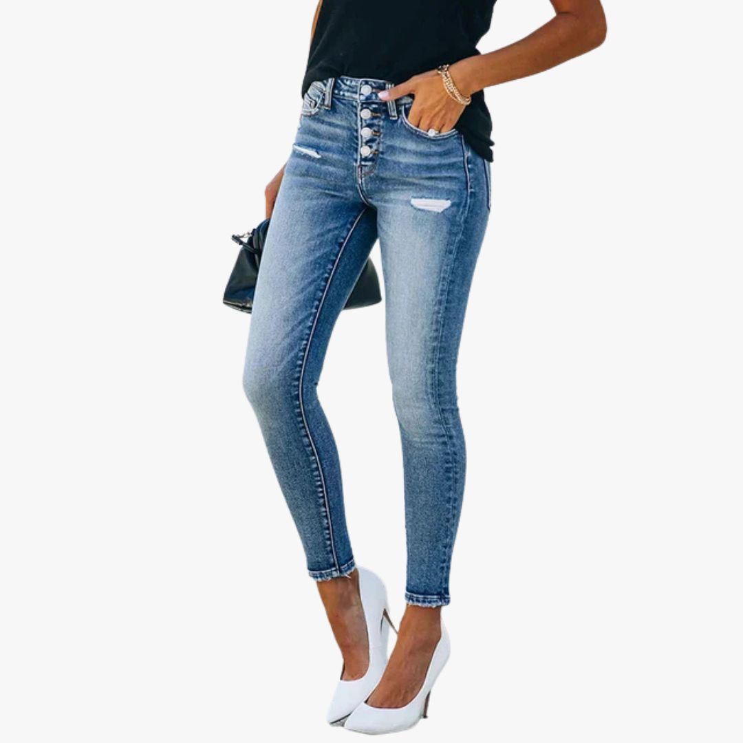 Miles & Luna Modern Slim Fit Ripped Denim Jeans for Women