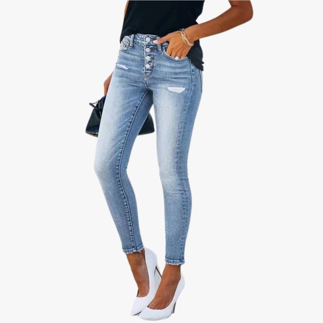 Miles & Luna Modern Slim Fit Ripped Denim Jeans for Women