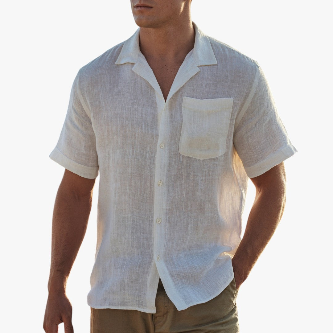 Miles & Luna Old Money Linen Shirt Short Sleeve Summer Button Up for Men