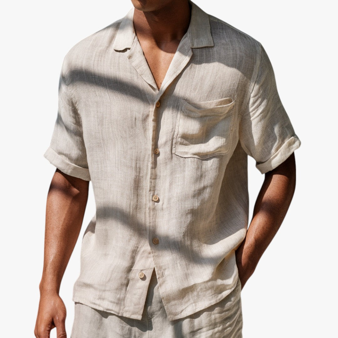Miles & Luna Old Money Linen Shirt Short Sleeve Summer Button Up for Men