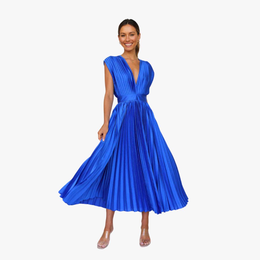 Miles & Luna Pleated Maxi Dress Sleeveless V-Neck for Women