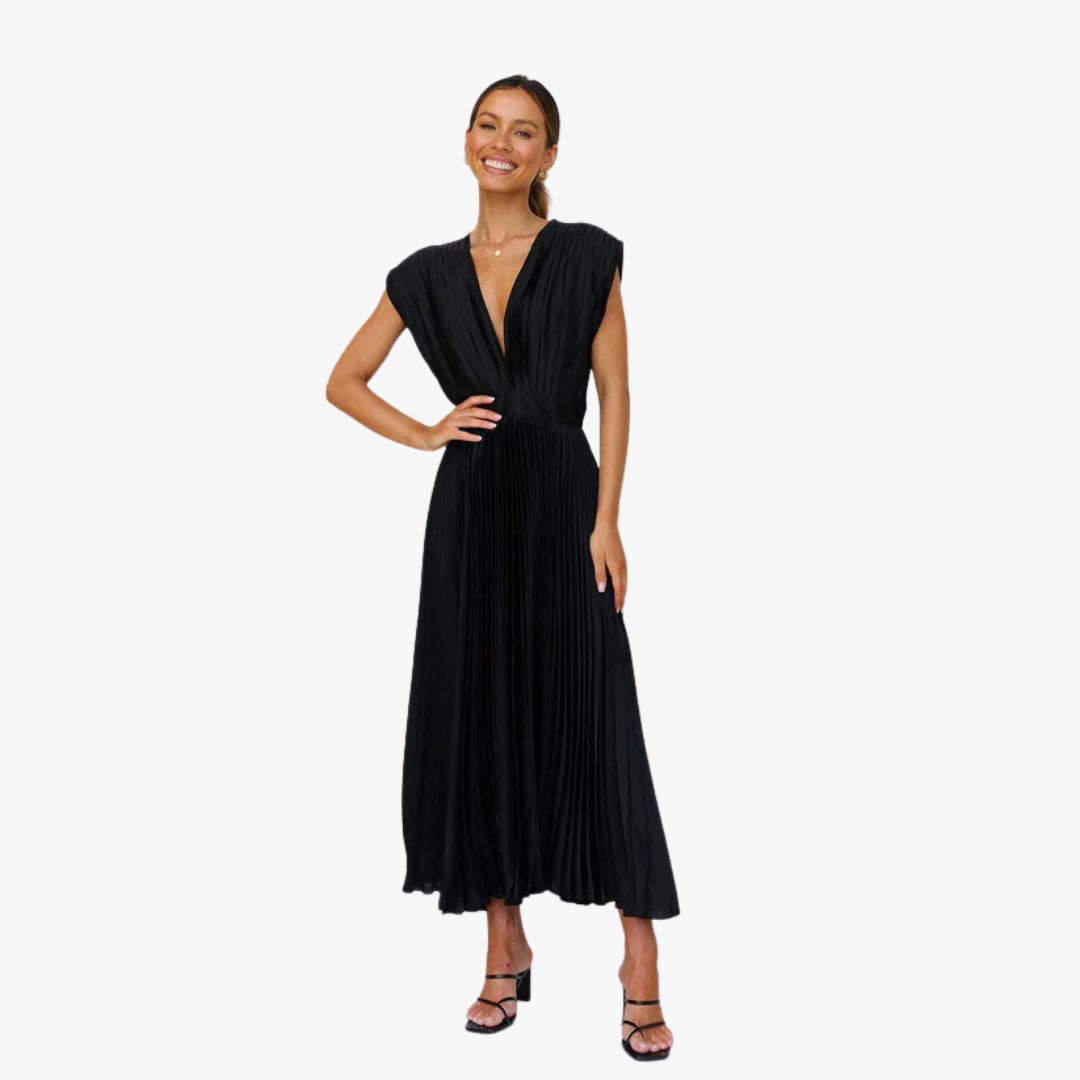 Miles & Luna Pleated Maxi Dress Sleeveless V-Neck for Women