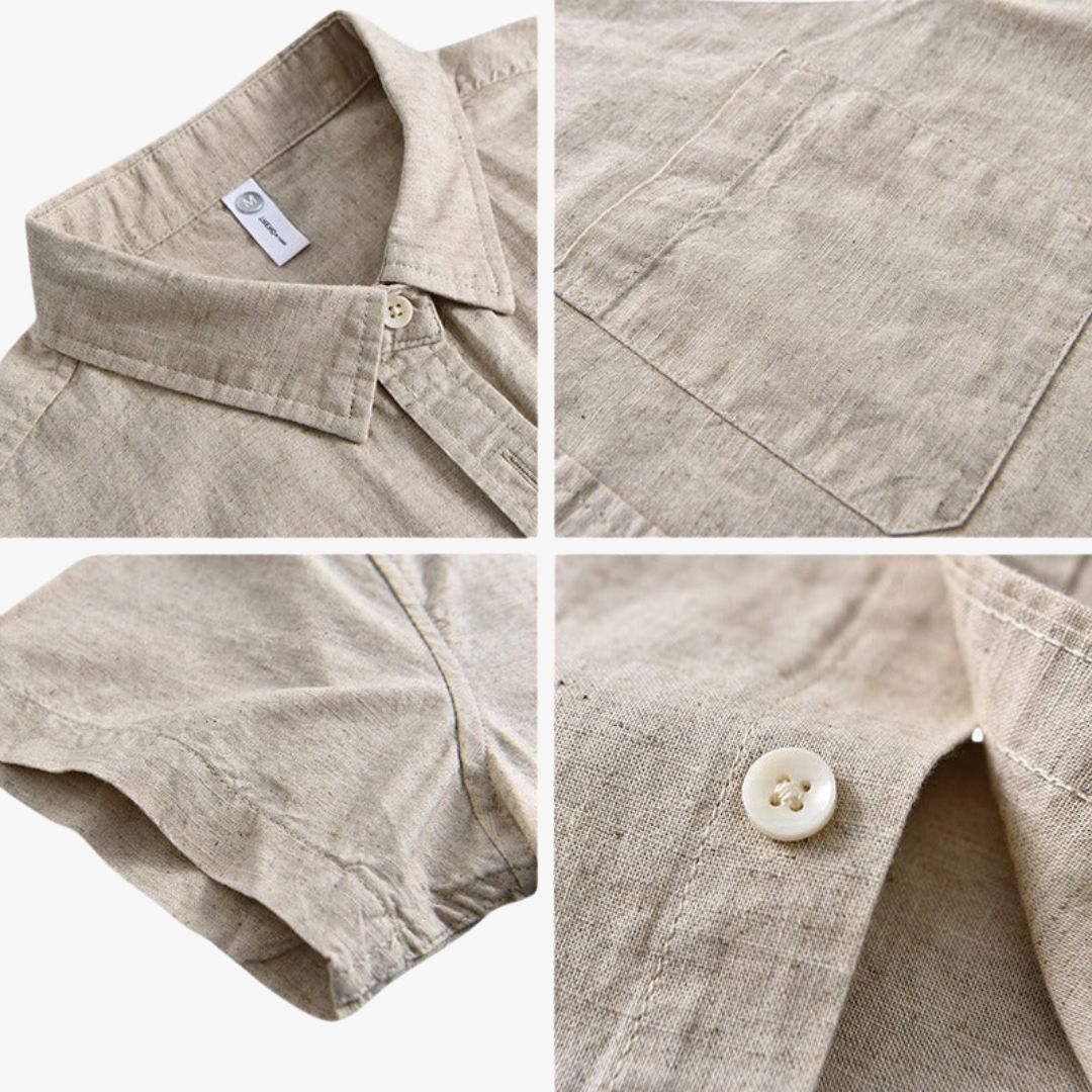 Miles & Luna | Pure Linen Short Sleeve T-Shirt - Button Polo Shirt for Men