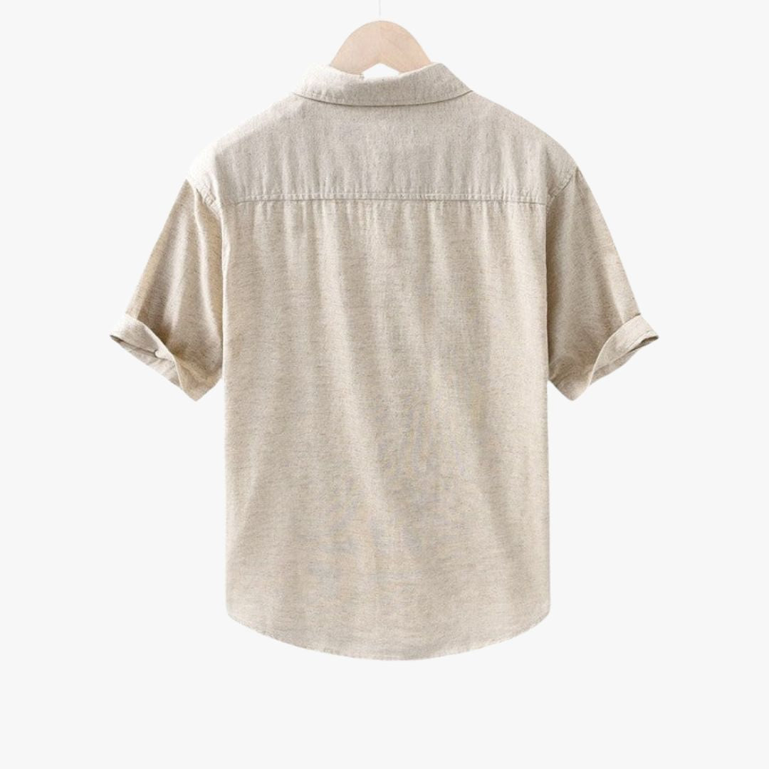 Miles & Luna | Pure Linen Short Sleeve T-Shirt - Button Polo Shirt for Men