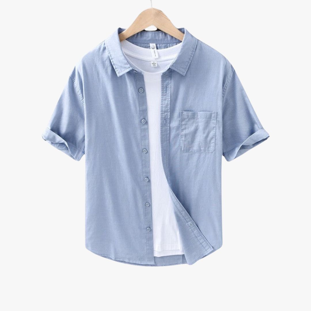 Miles & Luna | Pure Linen Short Sleeve T-Shirt - Button Polo Shirt for Men