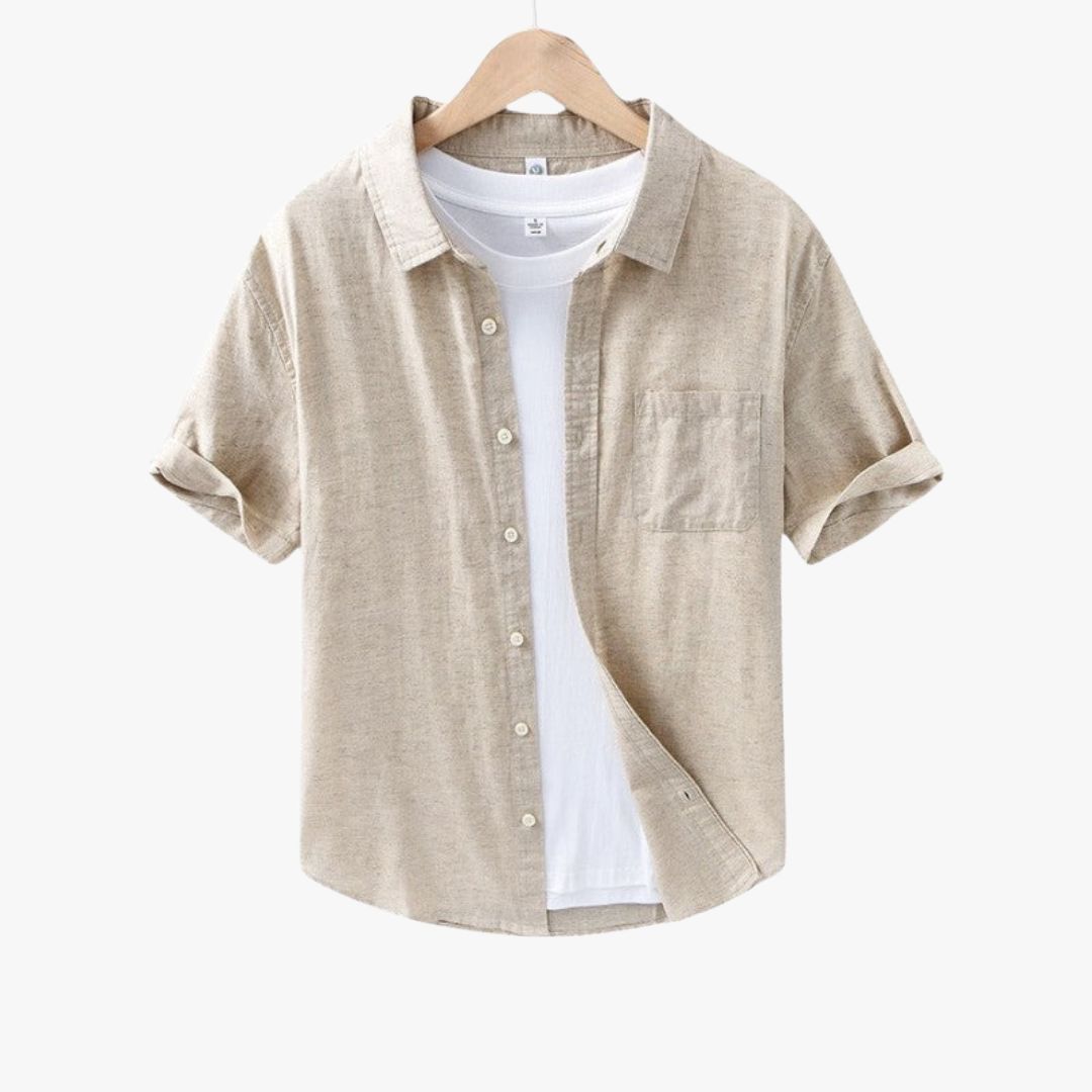 Miles & Luna | Pure Linen Short Sleeve T-Shirt - Button Polo Shirt for Men
