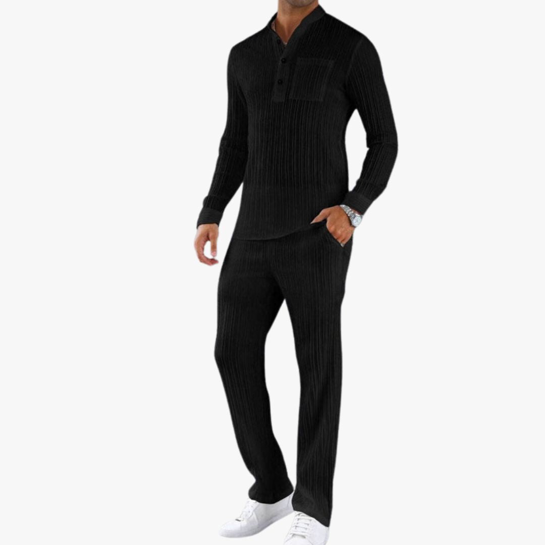 Miles & Luna Shirt and Trousers Set Slim Fit Ribbed Texture Lightweight Breathable Fabric for Men