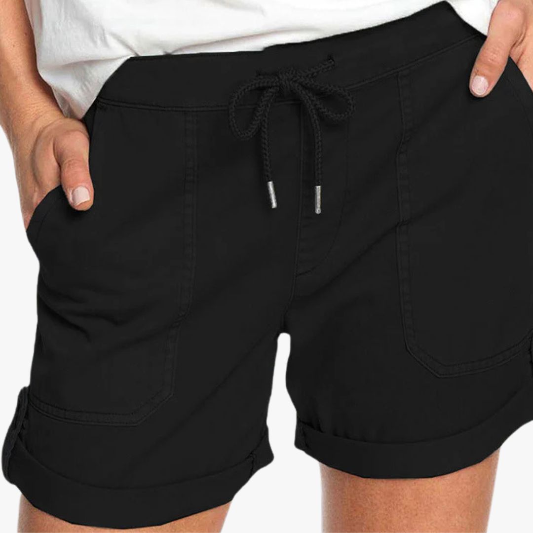 Miles & Luna Shorts with Adjustable Waist Drawstring and Turned up Hem for Women