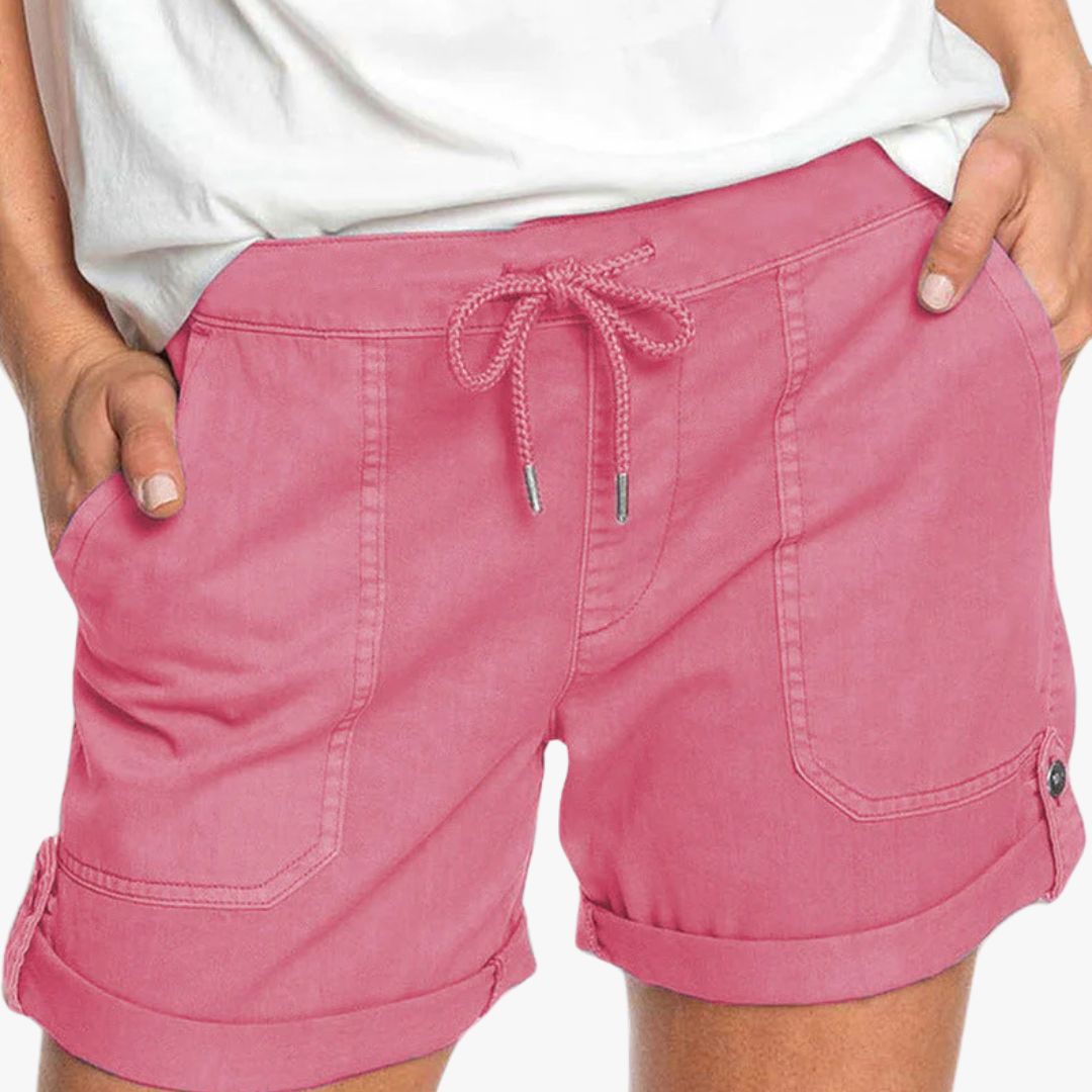 Miles & Luna Shorts with Adjustable Waist Drawstring and Turned up Hem for Women