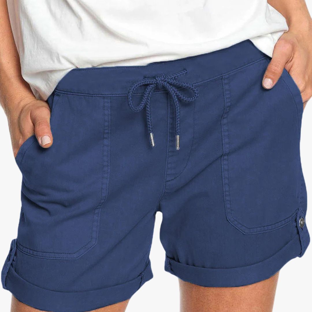 Miles & Luna Shorts with Adjustable Waist Drawstring and Turned up Hem for Women