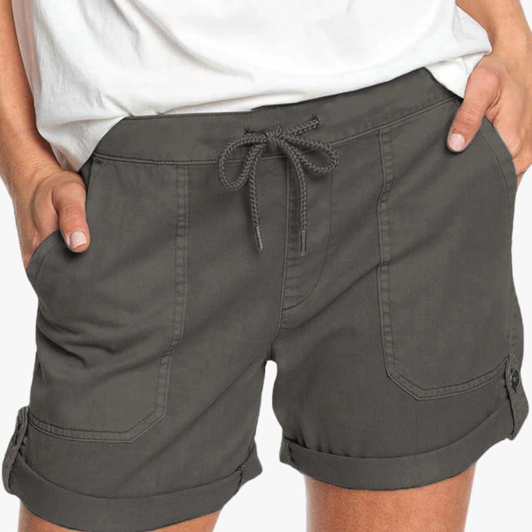Miles & Luna Shorts with Adjustable Waist Drawstring and Turned up Hem for Women