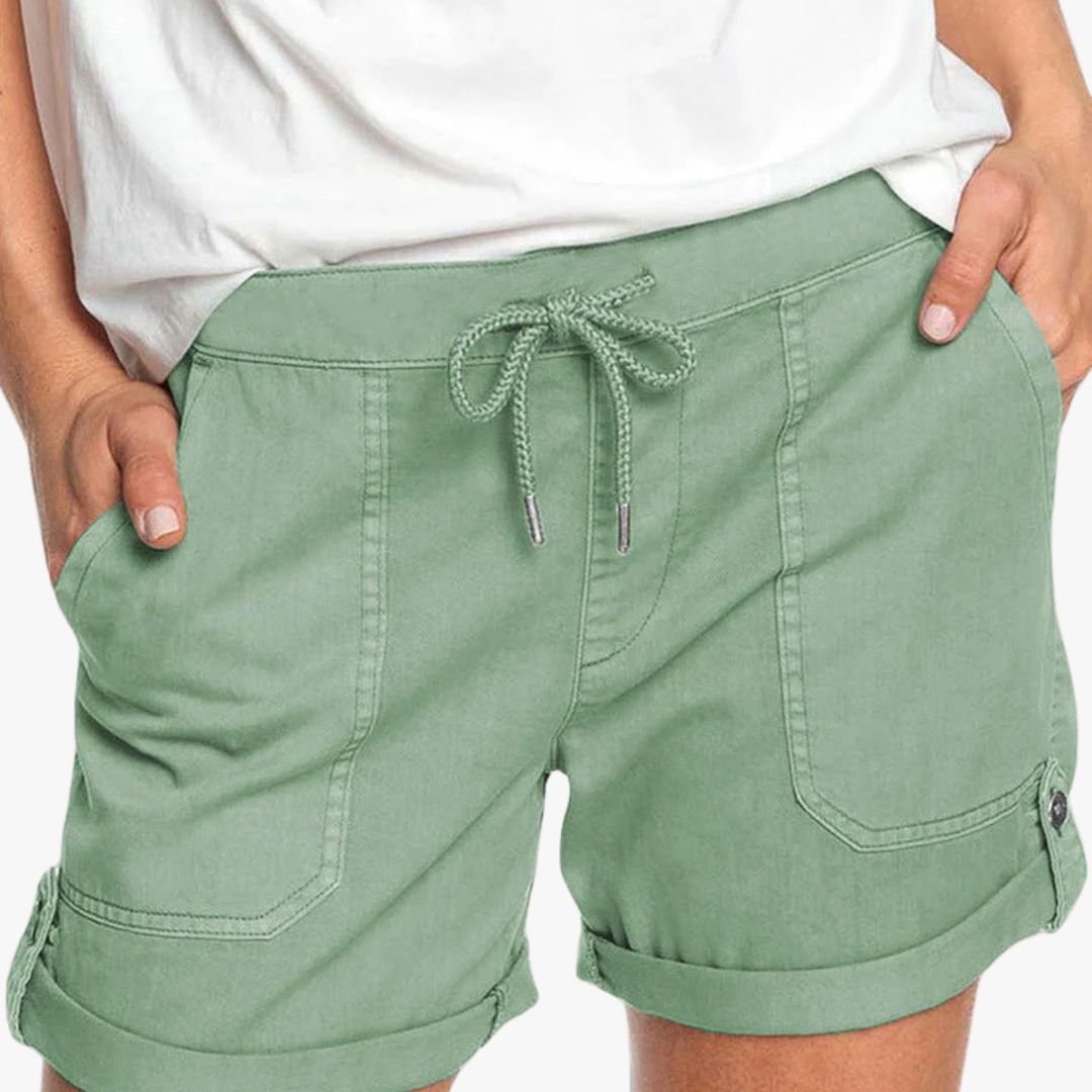 Miles & Luna Shorts with Adjustable Waist Drawstring and Turned up Hem for Women