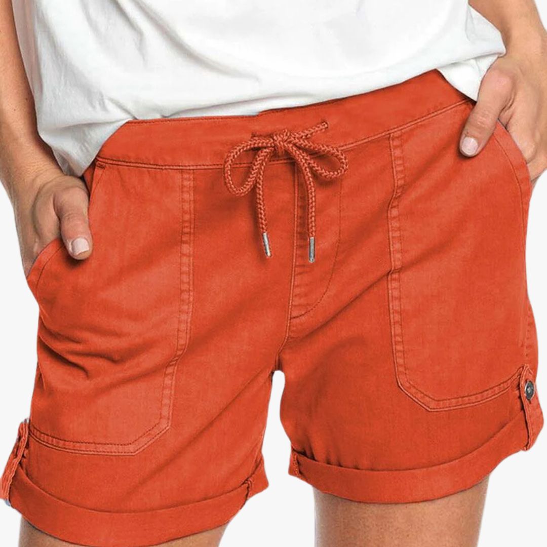 Miles & Luna Shorts with Adjustable Waist Drawstring and Turned up Hem for Women
