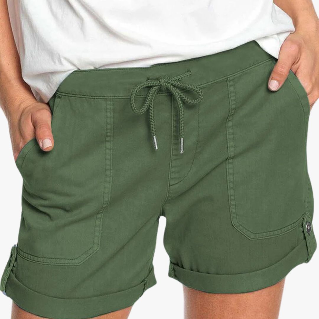 Miles & Luna Shorts with Adjustable Waist Drawstring and Turned up Hem for Women
