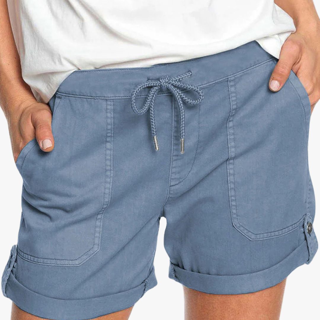 Miles & Luna Shorts with Adjustable Waist Drawstring and Turned up Hem for Women