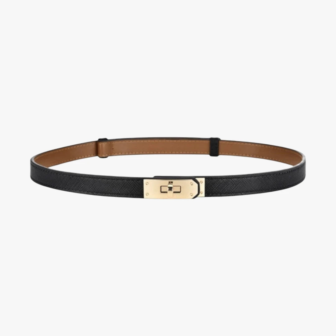 Miles & Luna Slim Adjustable Waist Belt with Gold Twist Lock Closure for Women