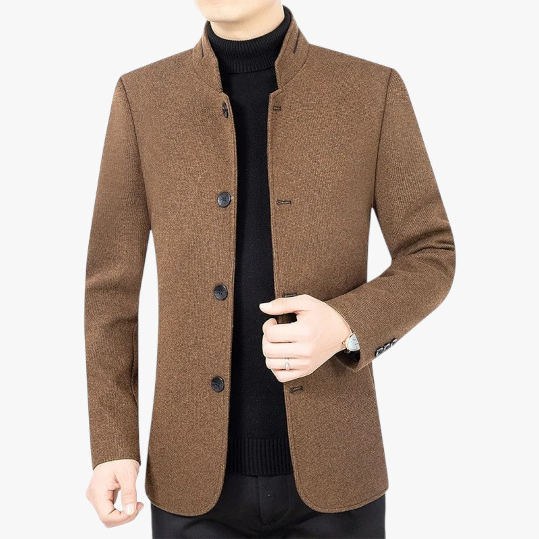 Miles & Luna Slim Fit Blazer with Stand-Up Collar and Four-Button Closure for Men