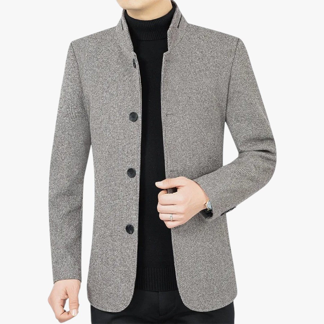 Miles & Luna Slim Fit Blazer with Stand-Up Collar and Four-Button Closure for Men