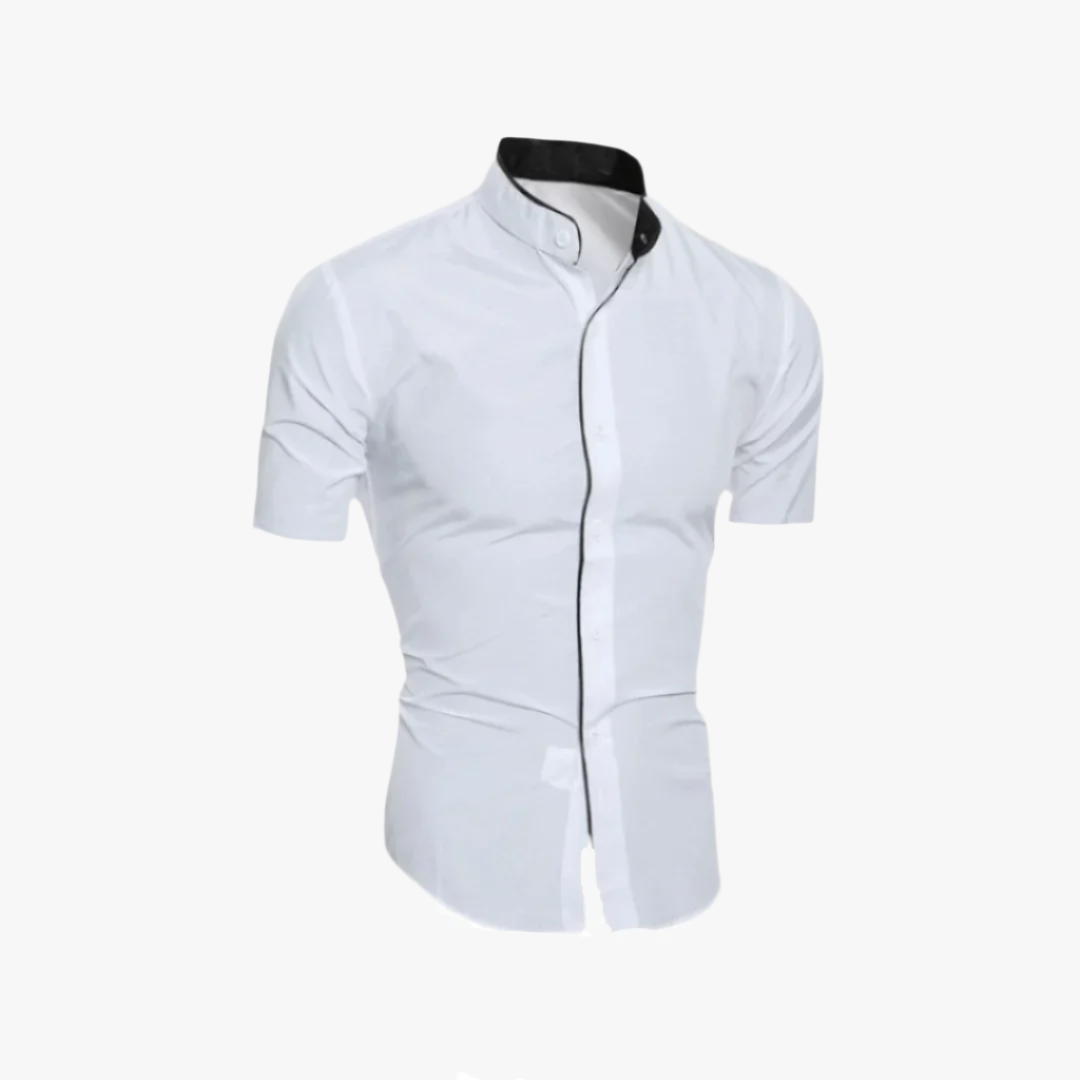 Miles & Luna | Slim-Fit Short-Sleeve Shirt – Modern Stand Collar Men's Top