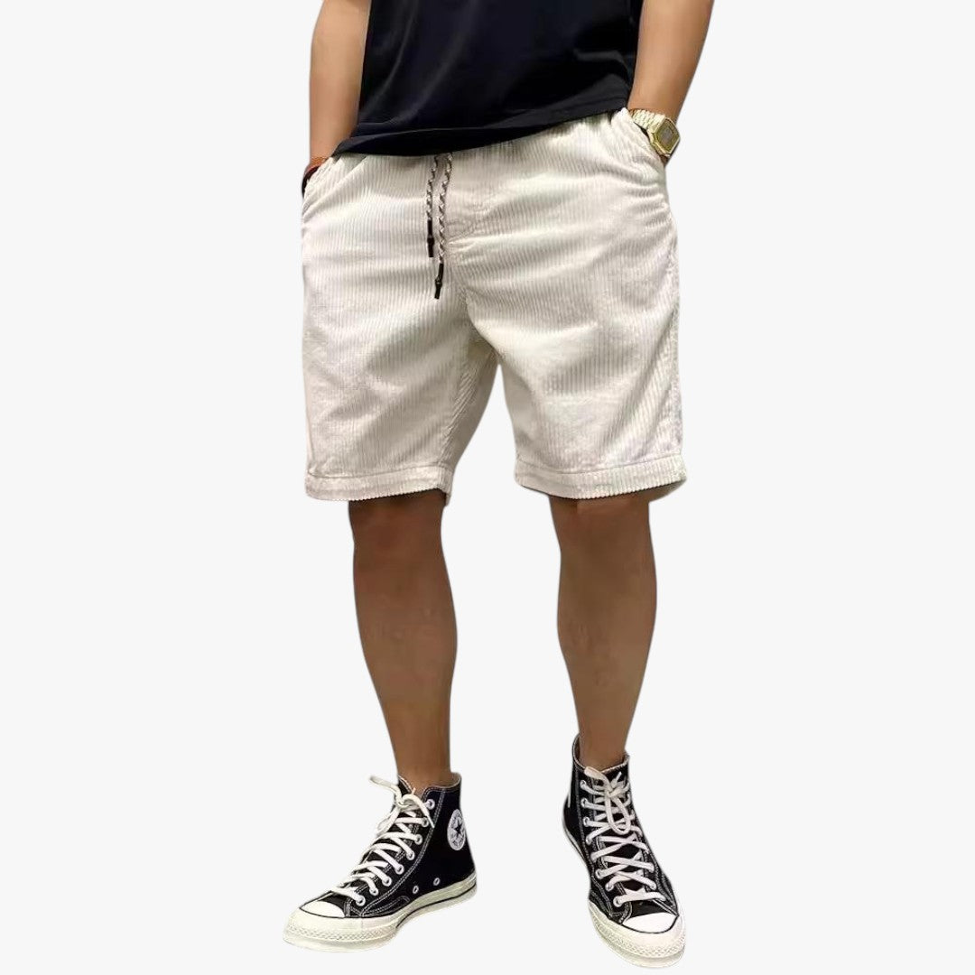 Miles & Luna Solid Color Corduroy Elastic Waist Cargo Shorts for Men