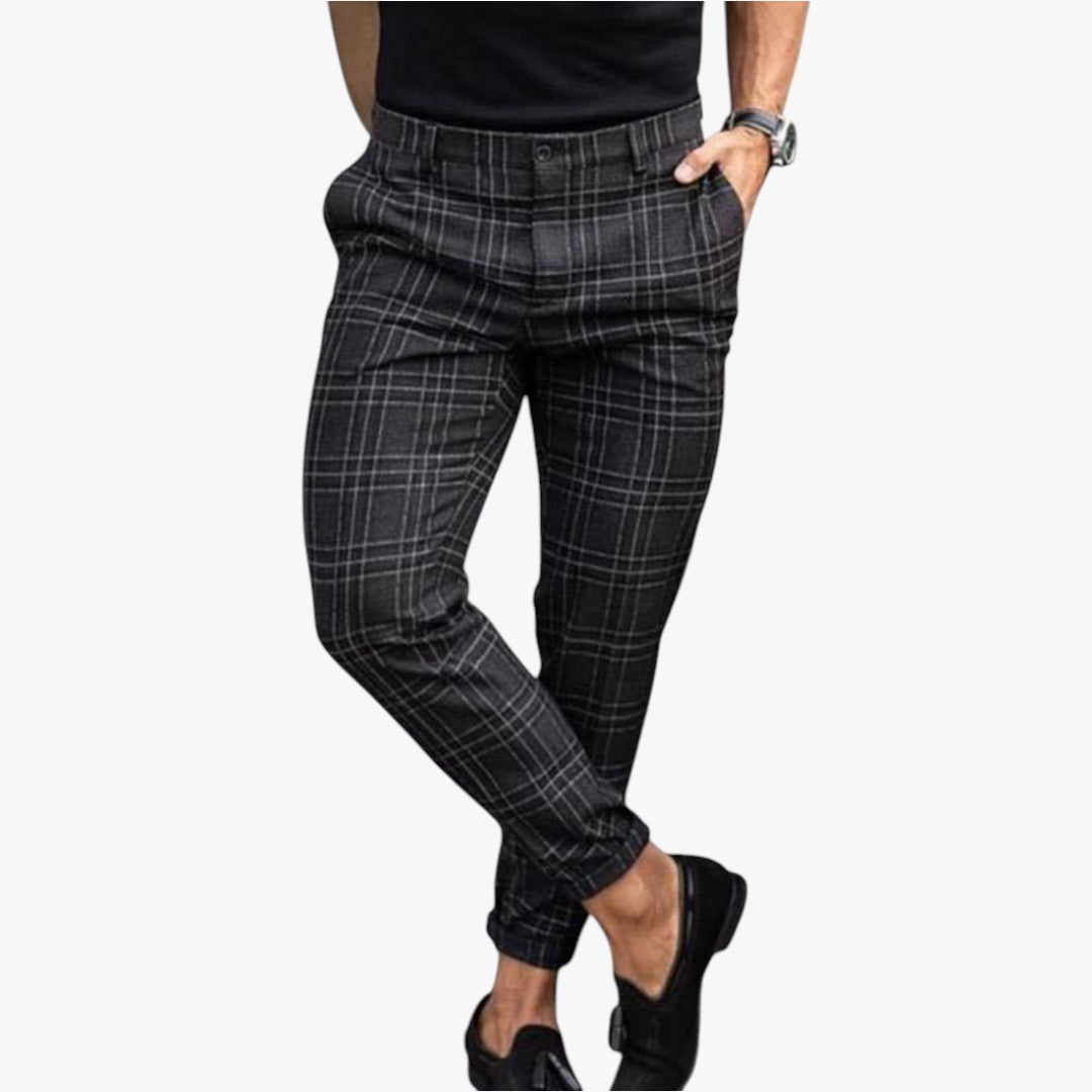 Miles & Luna Stretchy Checkered Chino Pants for Men