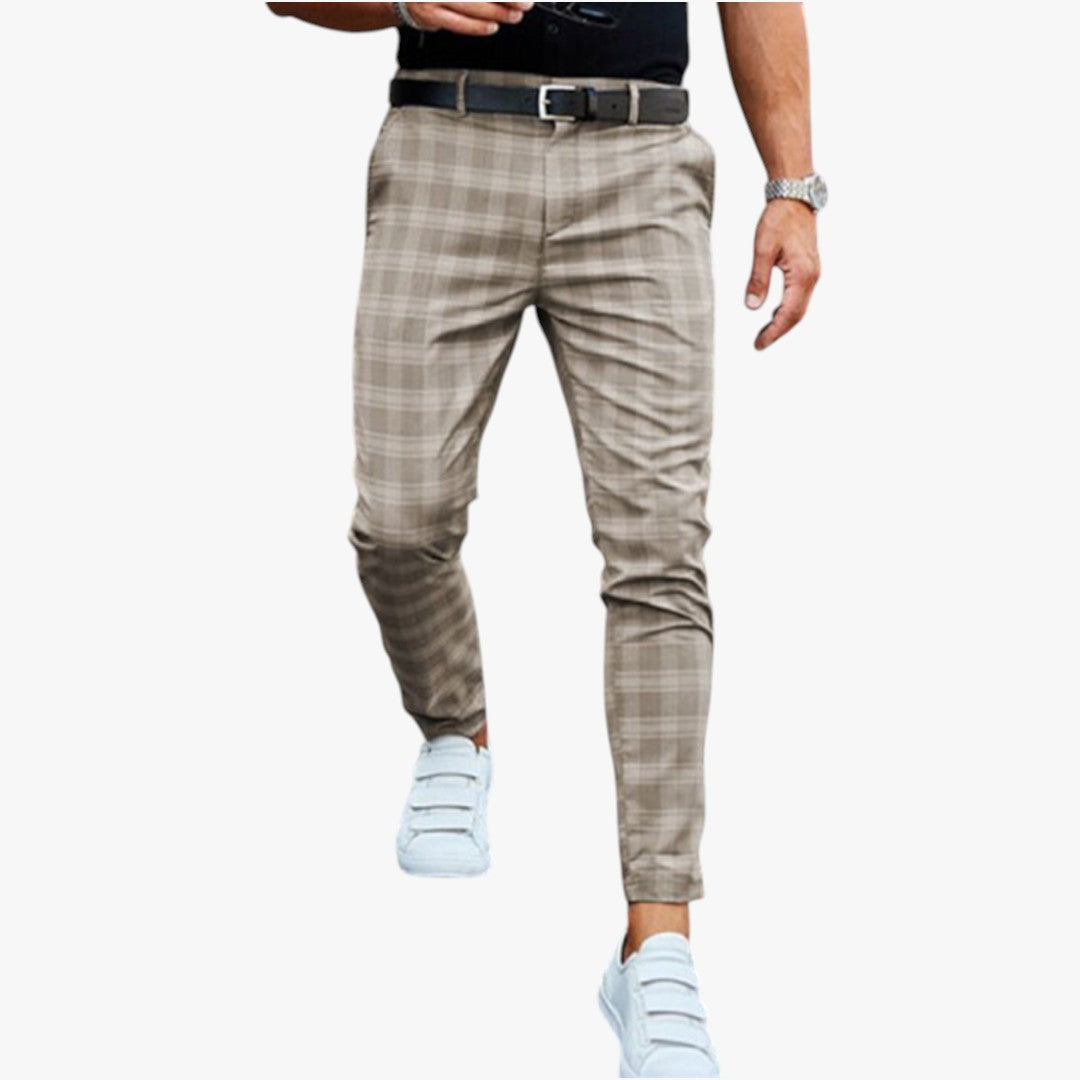 Miles & Luna Stretchy Checkered Chino Pants for Men
