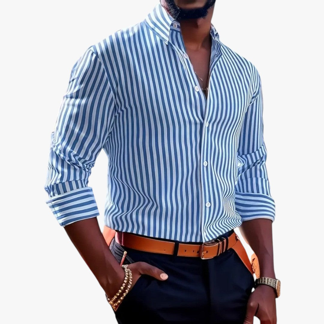 Miles & Luna Striped Button-Up Shirt Casual Business Old Money for Men