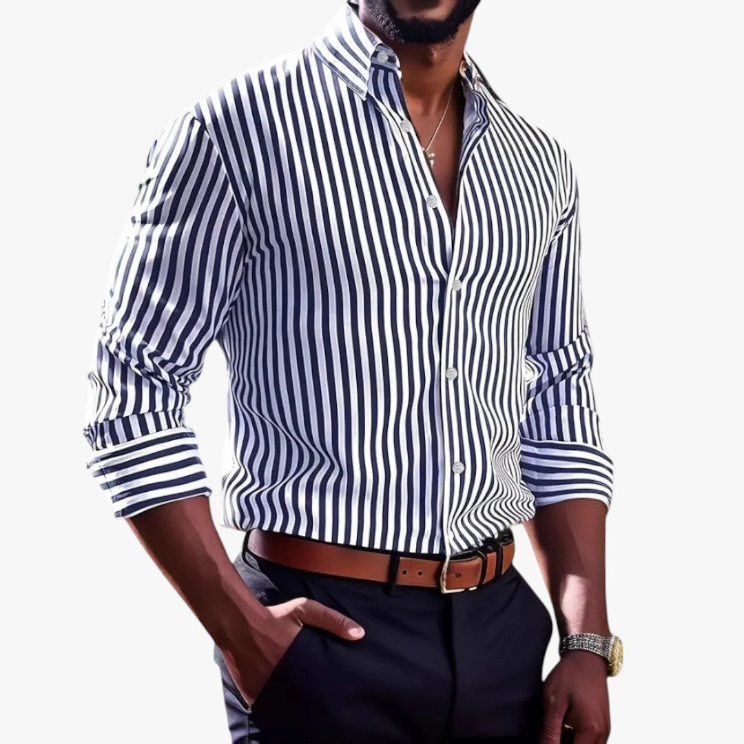 Miles & Luna Striped Button-Up Shirt Casual Business Old Money for Men