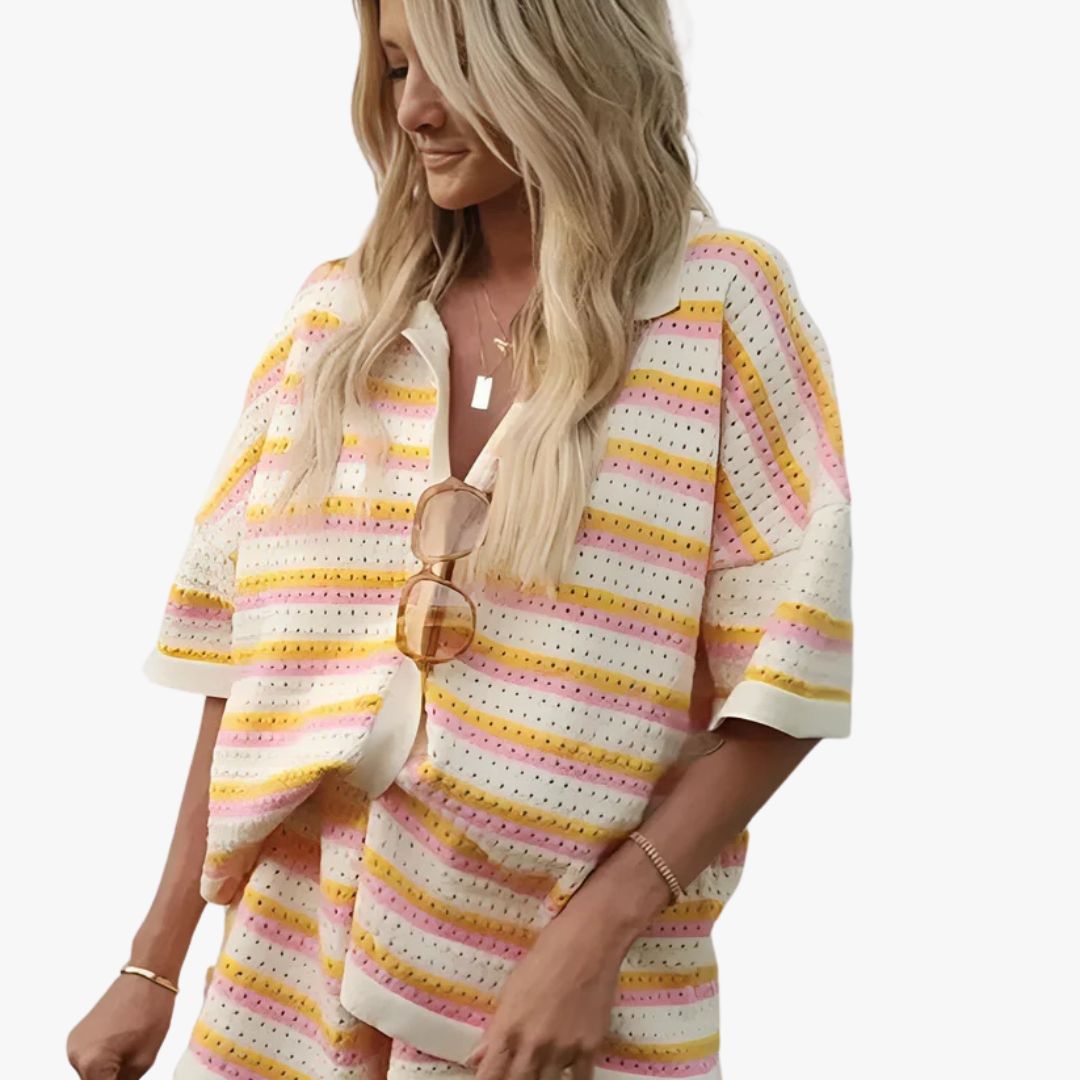 Miles & Luna | Striped Loose Fit Summer Two-Piece Set for Women