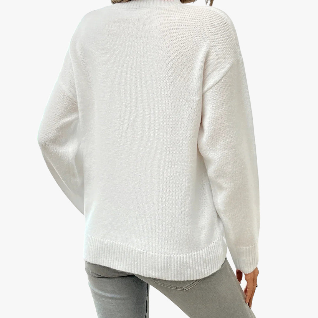Miles & Luna Striped Ribbed Turtleneck Sweater Slim Fit Knit Jumper for Women