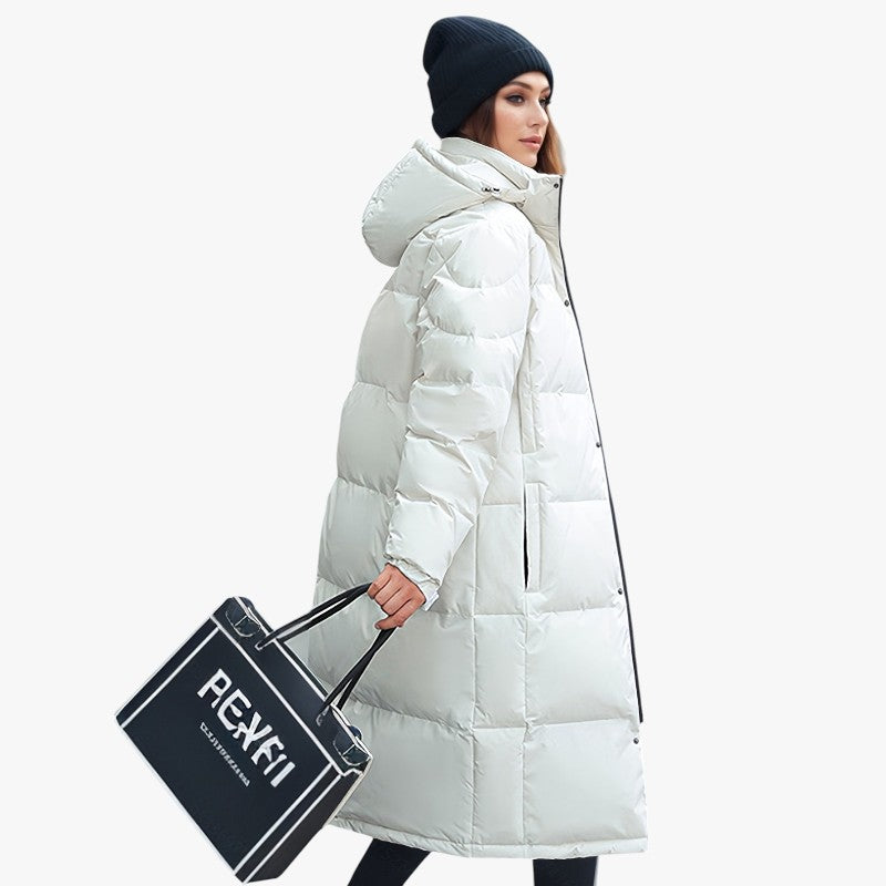 Miles & Luna Stylish Long Down Coat with Hood and Padding for Women