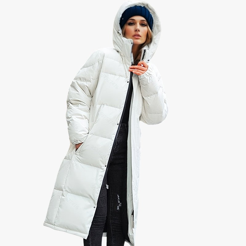 Miles & Luna Stylish Long Down Coat with Hood and Padding for Women