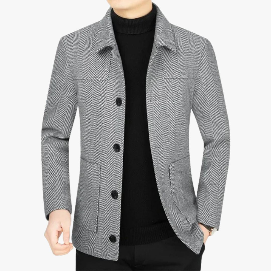 Miles & Luna Stylish Slim Fit Blazer with Herringbone Pattern and Four-Button Closure for Men