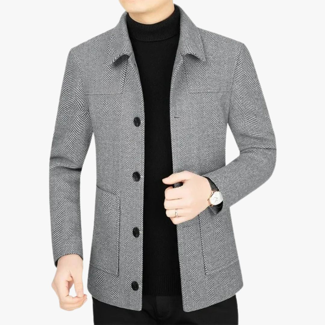 Miles & Luna Stylish Slim Fit Blazer with Herringbone Pattern and Four-Button Closure for Men