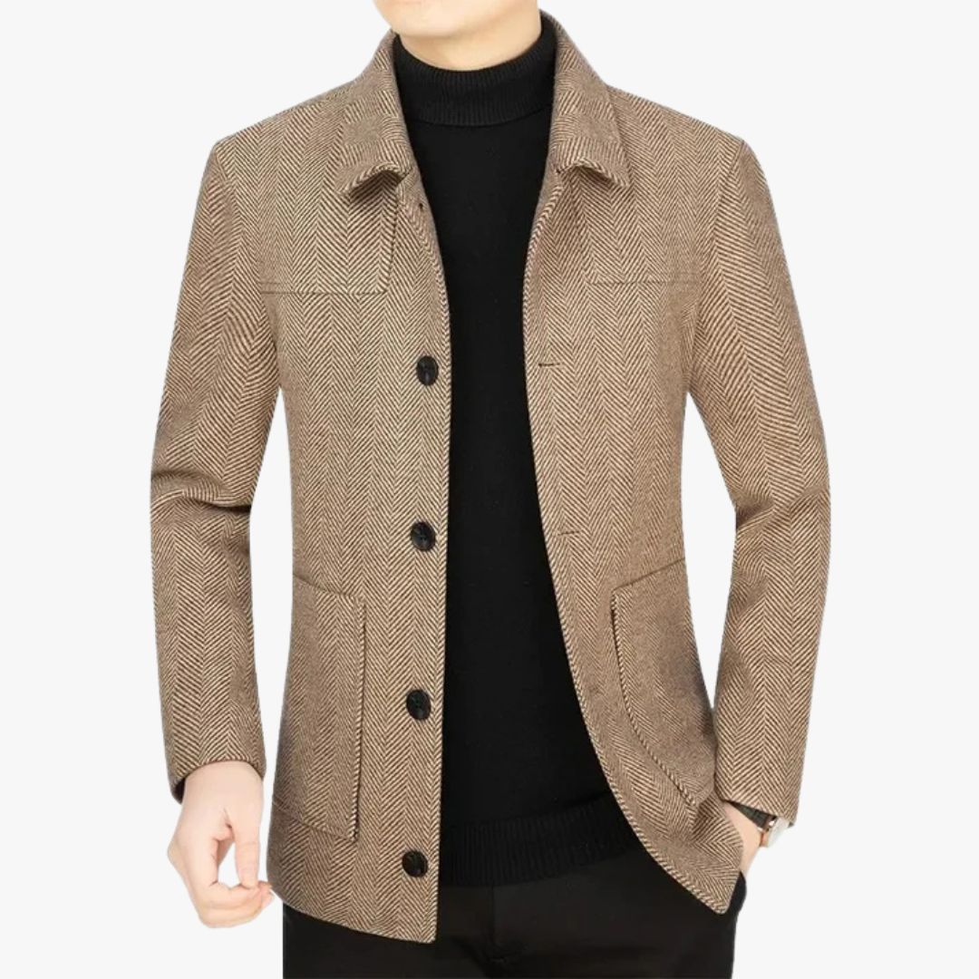 Miles & Luna Stylish Slim Fit Blazer with Herringbone Pattern and Four-Button Closure for Men