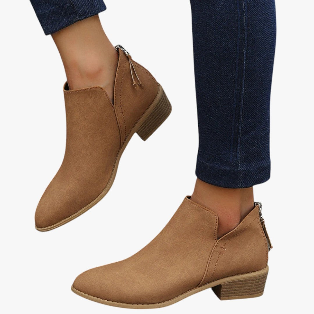 Miles & Luna Suede Ankle Boots with Zipper and Heel for Women