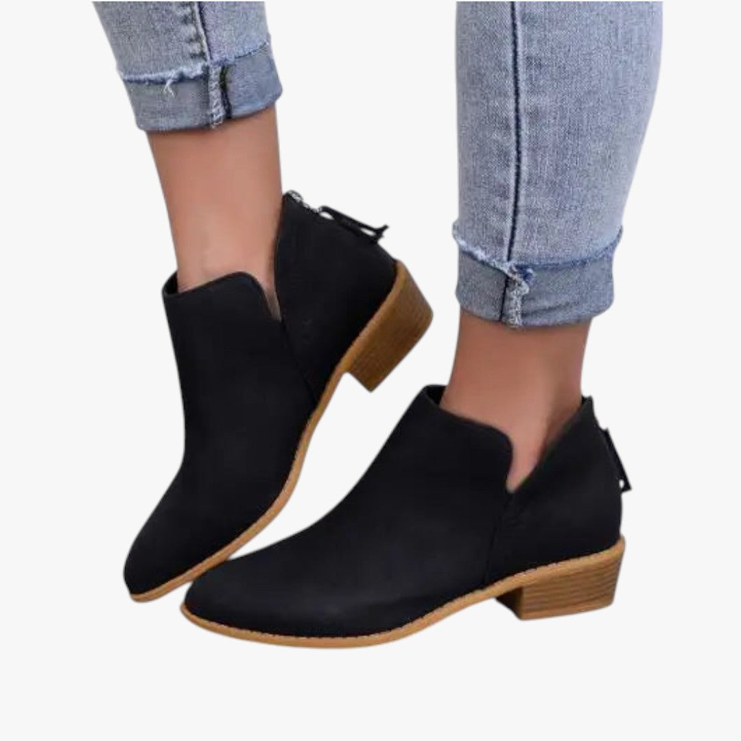 Miles & Luna Suede Ankle Boots with Zipper and Heel for Women