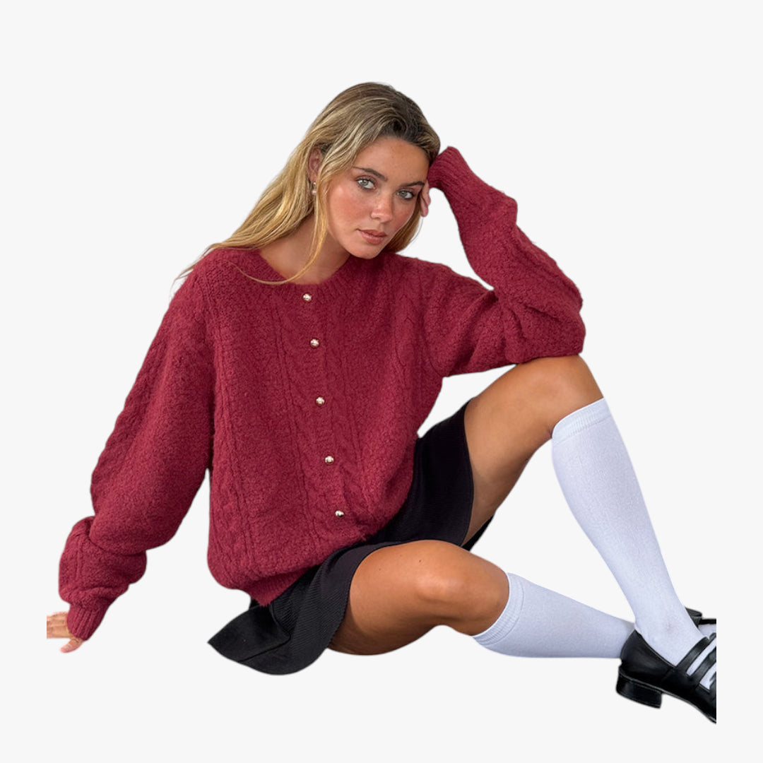Miles & Luna Sweater – Knitted cardigan with pearl buttons for women