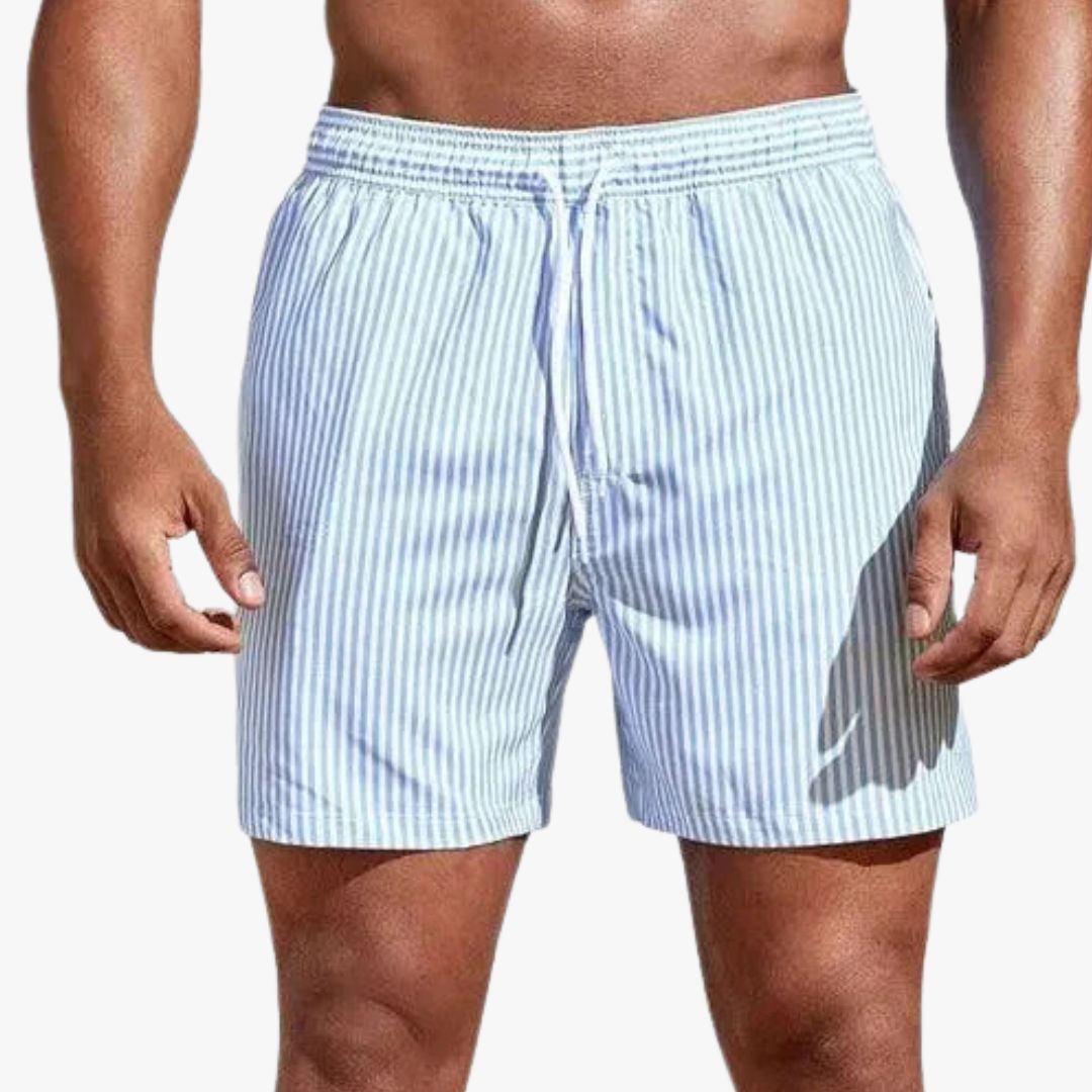 Miles & Luna Swim Trunks Striped Pattern Elastic Waistband with Drawstring Quick-Dry for Men
