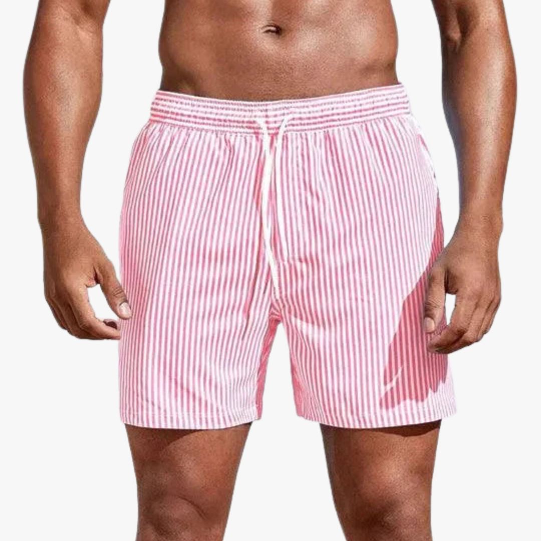 Miles & Luna Swim Trunks Striped Pattern Elastic Waistband with Drawstring Quick-Dry for Men