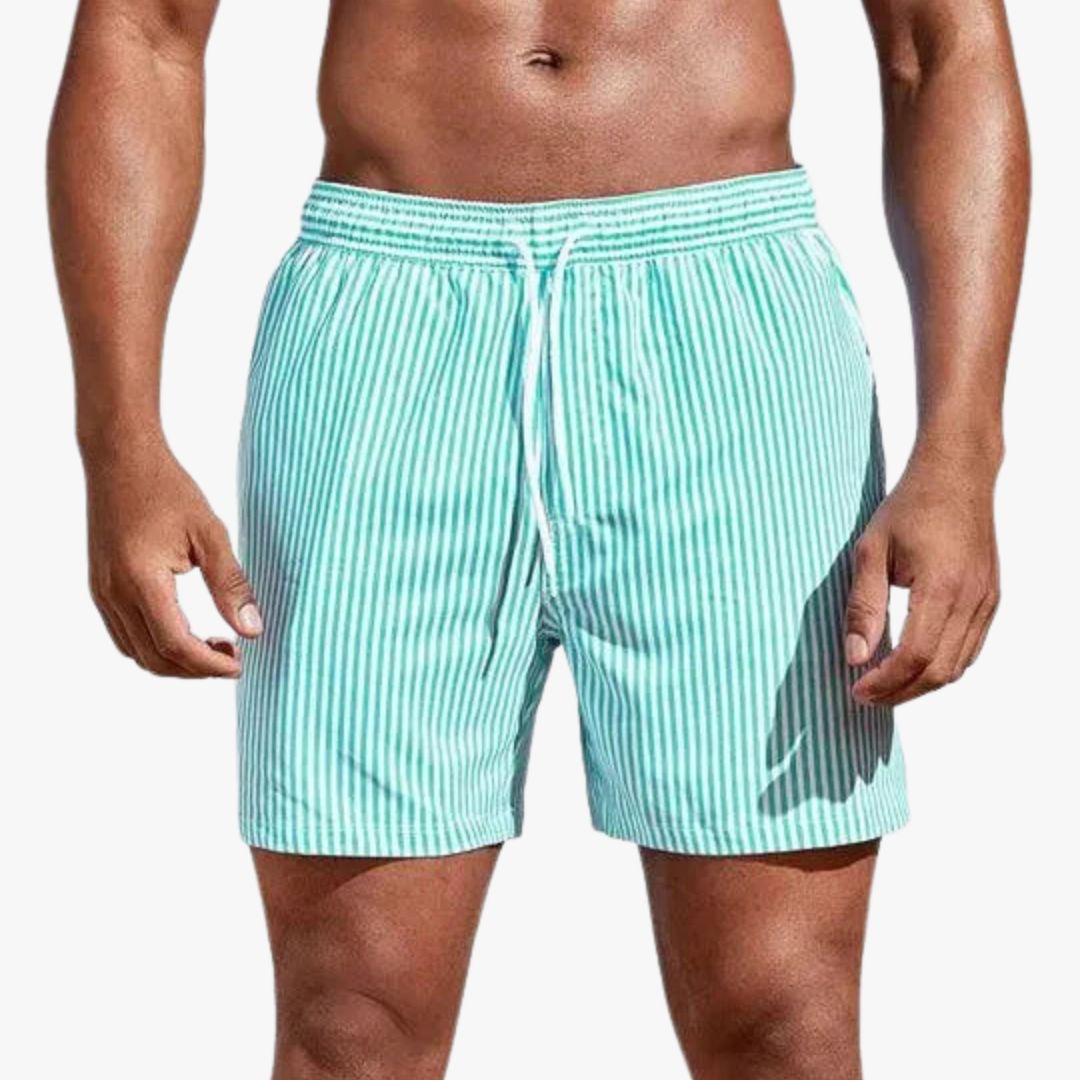 Miles & Luna Swim Trunks Striped Pattern Elastic Waistband with Drawstring Quick-Dry for Men