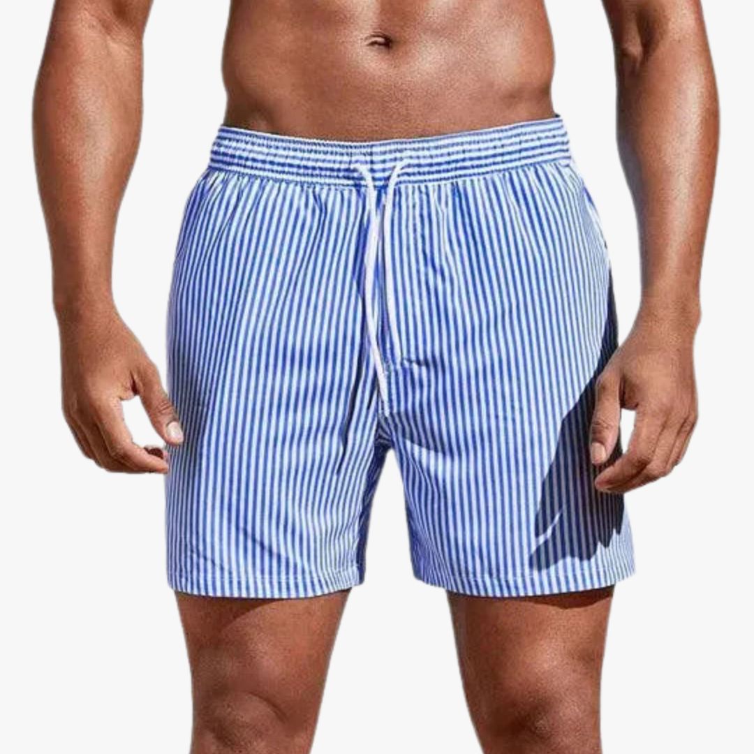 Miles & Luna Swim Trunks Striped Pattern Elastic Waistband with Drawstring Quick-Dry for Men