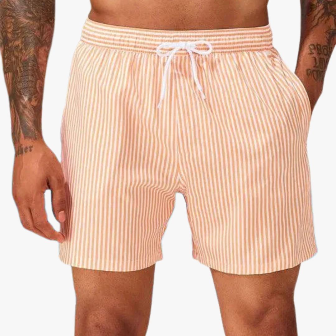 Miles & Luna Swim Trunks Striped Pattern Elastic Waistband with Drawstring Quick-Dry for Men